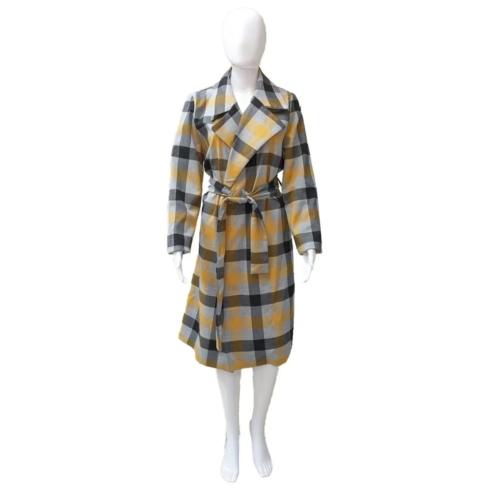 RACHEL ZOE Gray & Pumpkin Plaid Trench Coat w/ Belt - Picture 2 of 7